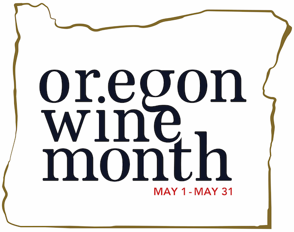 Oregon Wine Month logo State of Oregon outline with the words Oregon Wine Month inside