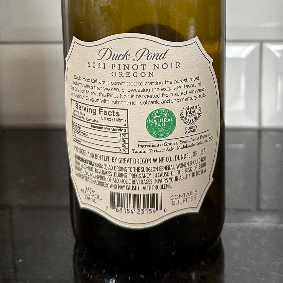 Wine Label listing Ingredients